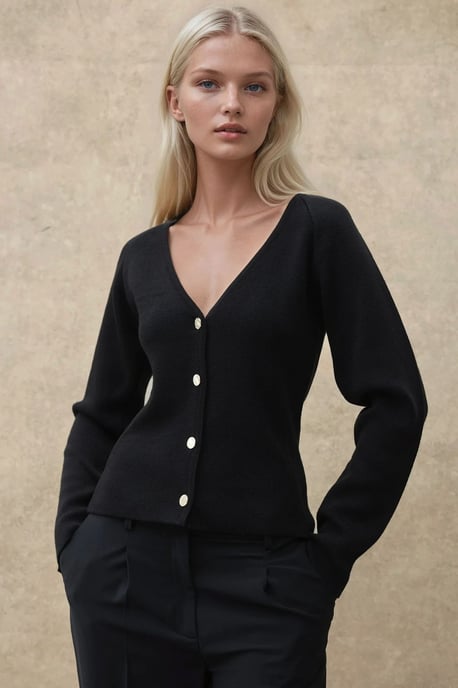 Tajt V-ringad Knap cardigan - Image 1