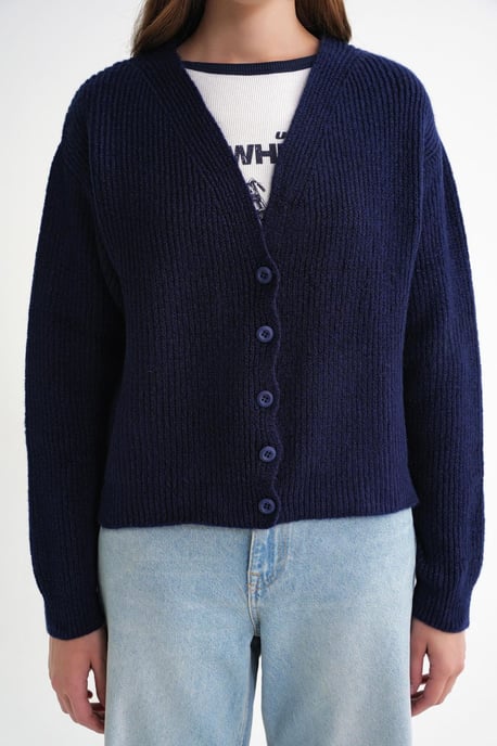 Gestructureerde V-hals Knop Cardigan - Image 4