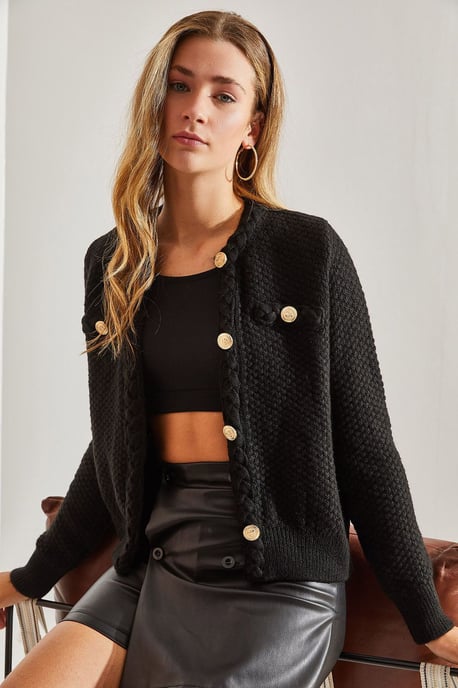 Texturerad stickad cardigan med knappstängning - Image 3
