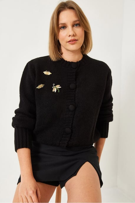 Textured Knitwear Cardigan met Pompom - Image 2