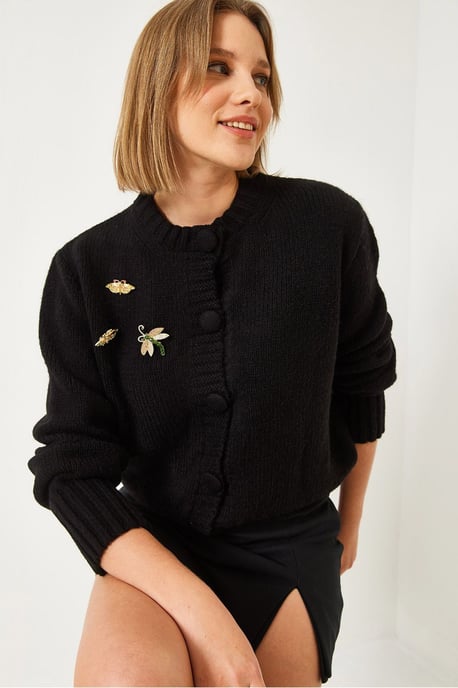 Textured Knitwear Cardigan met Pompom - Image 4