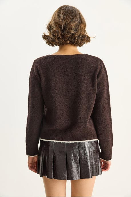 Stickad V-ringad cardigan med spetsknutning - Image 6
