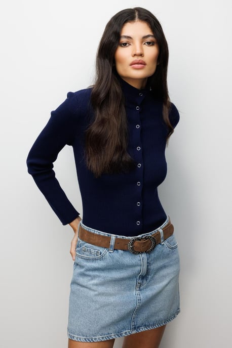 Slim Fit Half Turtleneck Cardigan with Button Closure - Image 1