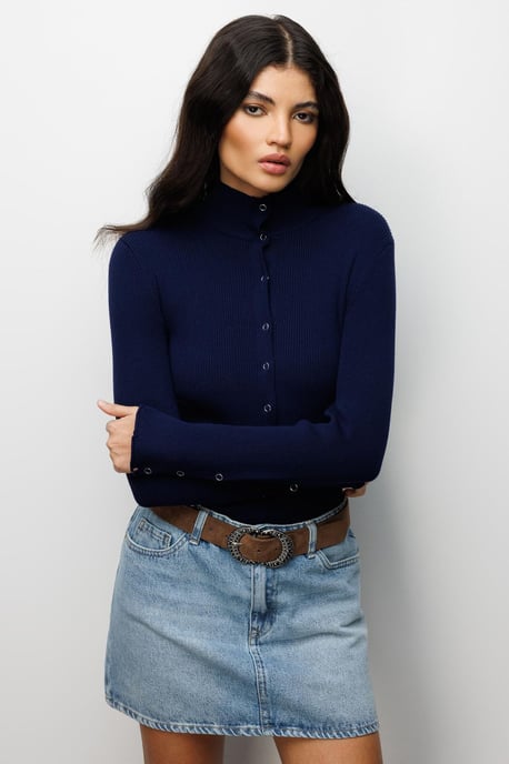 Slim Fit Half Turtleneck Cardigan with Button Closure - Image 3