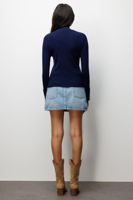 Slim Fit Half Turtleneck Cardigan with Button Closure - Image 4