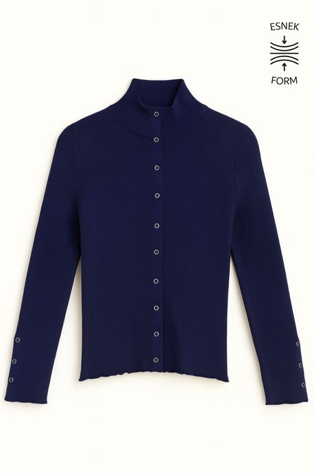 Slim Fit Half Turtleneck Cardigan with Button Closure - Image 5