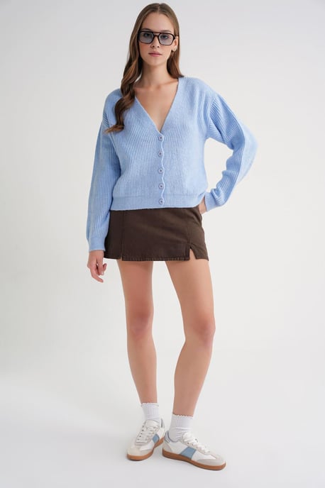 Gestructureerde V-hals Knopen Cardigan - Image 2