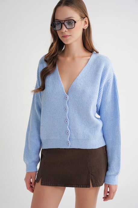 Gestructureerde V-hals Knopen Cardigan - Image 4