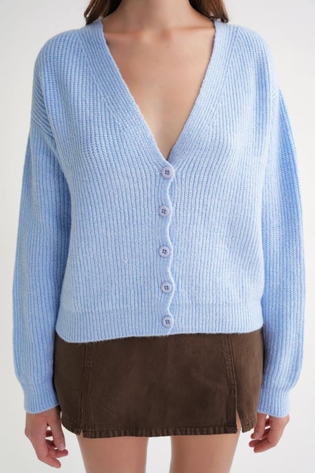 Gestructureerde V-hals Knopen Cardigan - Image 5