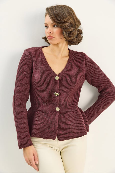 Geribde Lange Mouwen V-Hals Cardigan met Knopen - Image 2