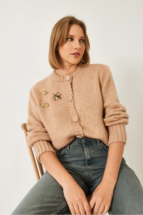 Getextureerde Brei Cardigan met Pompom - Image 2
