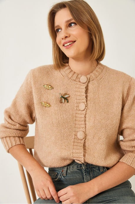 Getextureerde Brei Cardigan met Pompom - Image 3