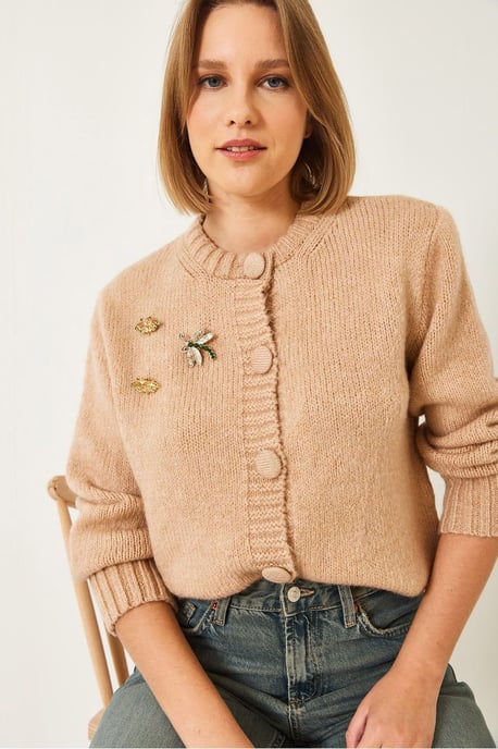 Getextureerde Brei Cardigan met Pompom - Image 4