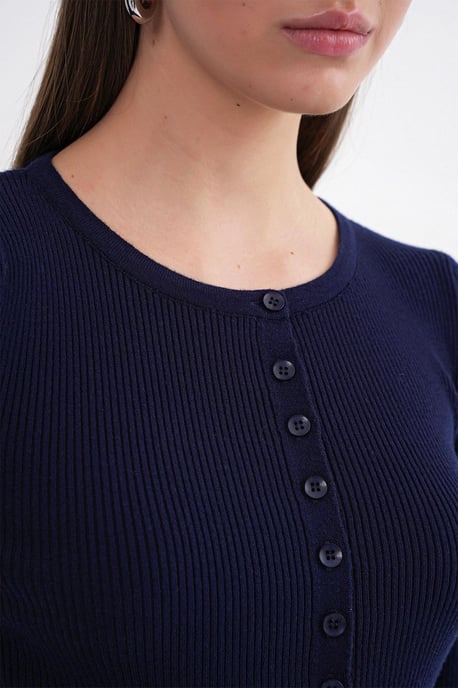 Geknoopte Slim Fit Geribbelde Brei Cardigan - Image 6
