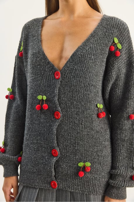 V-hals gebreid vest met fruitborduursel - Image 5