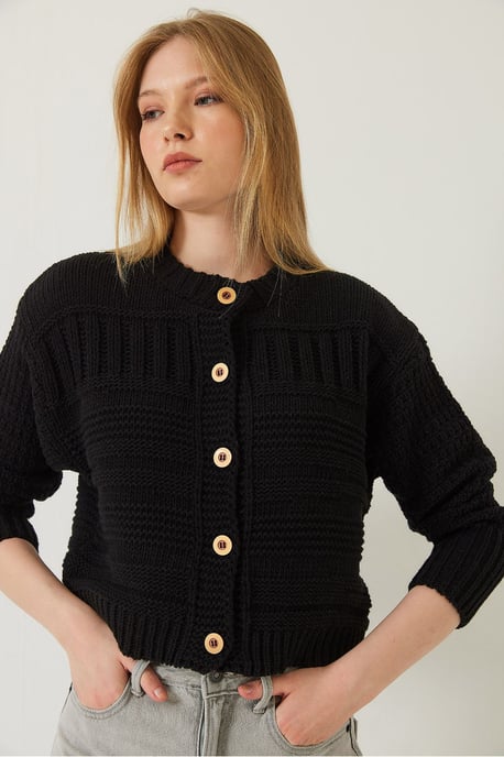 Buttoned Cardigan with Crew Neck - Image 2