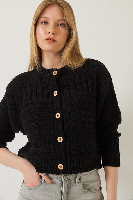 Buttoned Cardigan with Crew Neck - Image 3
