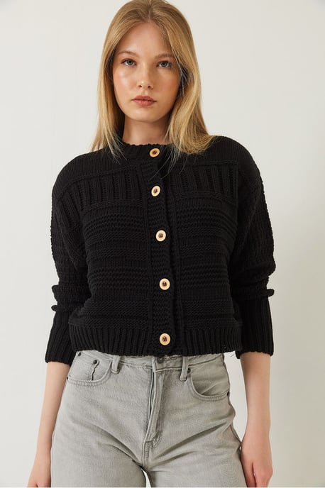 Buttoned Cardigan with Crew Neck - Image 4