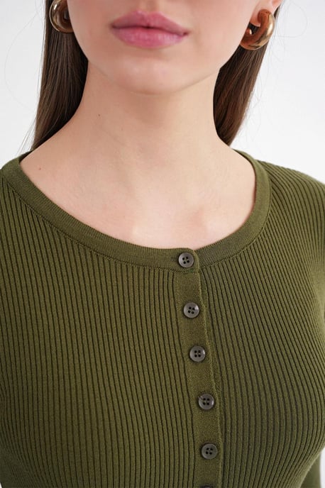 Knappad Slim Fit Ribbad Stickad Cardigan - Image 6