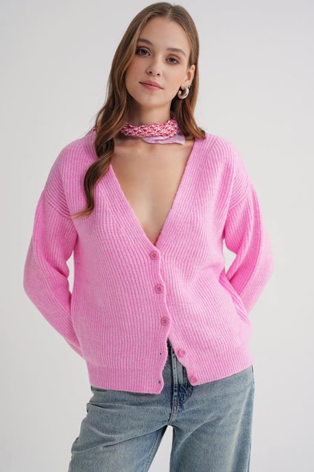Geweven V-hals Knopen Cardigan - Image 2