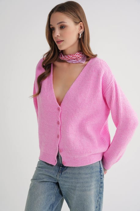 Geweven V-hals Knopen Cardigan - Image 3