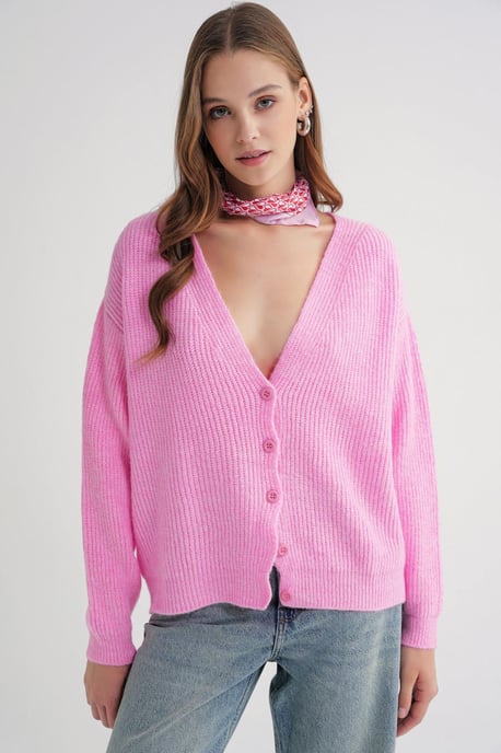Geweven V-hals Knopen Cardigan - Image 4