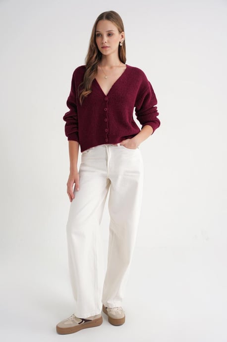 Textuur V-hals Knopen Cardigan - Image 2