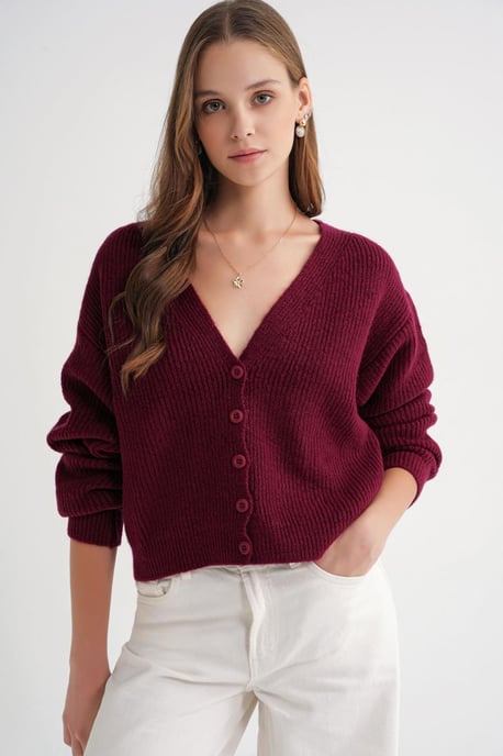 Textuur V-hals Knopen Cardigan - Image 3