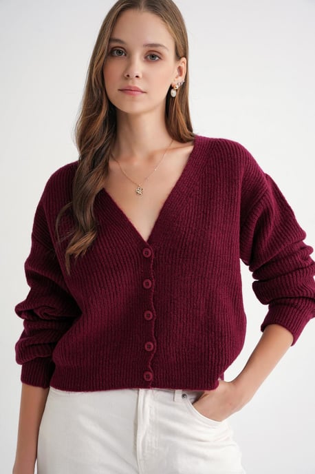 Textuur V-hals Knopen Cardigan - Image 4