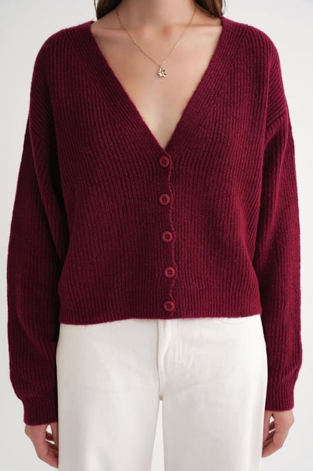 Textuur V-hals Knopen Cardigan - Image 5