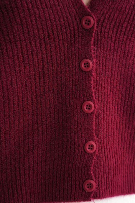Textuur V-hals Knopen Cardigan - Image 6