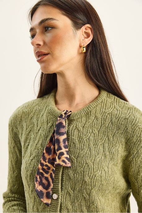 Texturerad Stickad Cardigan - Image 5