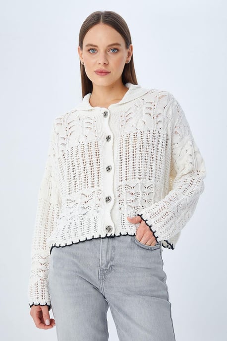 Texturerad stickad cardigan med knappstängning - Image 2
