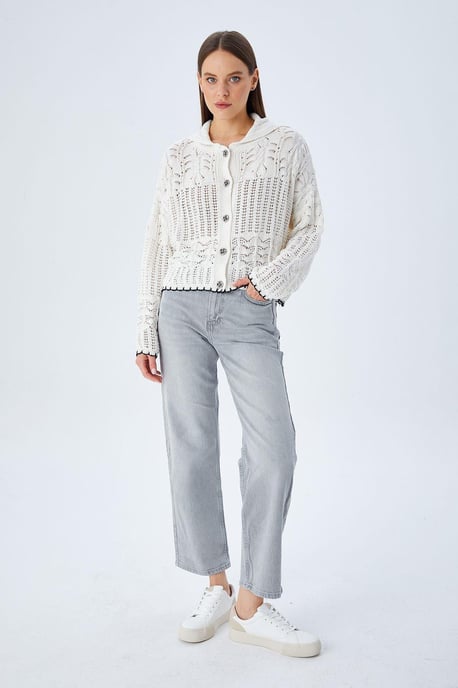 Texturerad stickad cardigan med knappstängning - Image 5