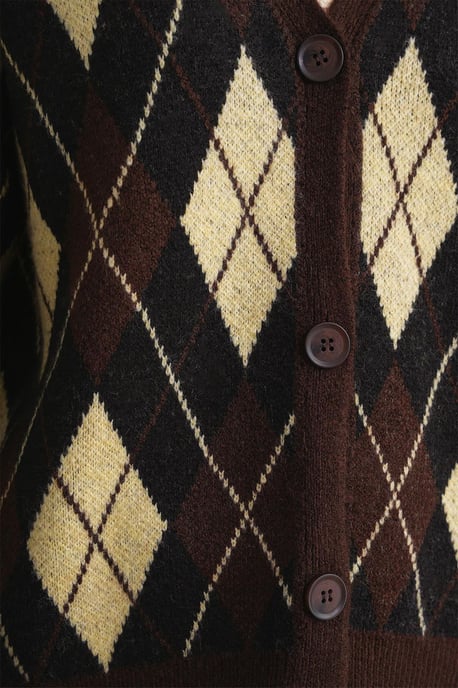 Oversized Argyle V-hals Knopen Cardigan - Image 6