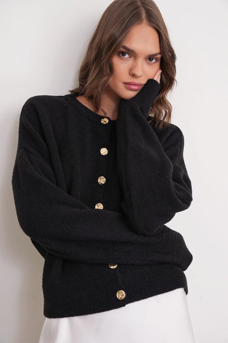 Buttoned Ribbed Knit Cardigan - Image 1