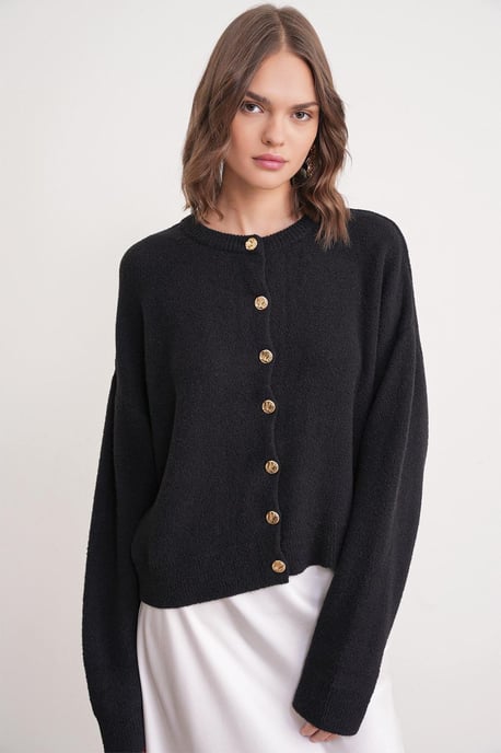 Buttoned Ribbed Knit Cardigan - Image 3