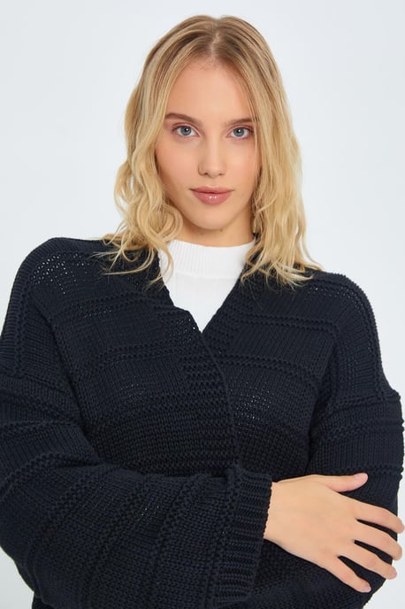 V-ringad ribbad stickad cardigan - Image 5