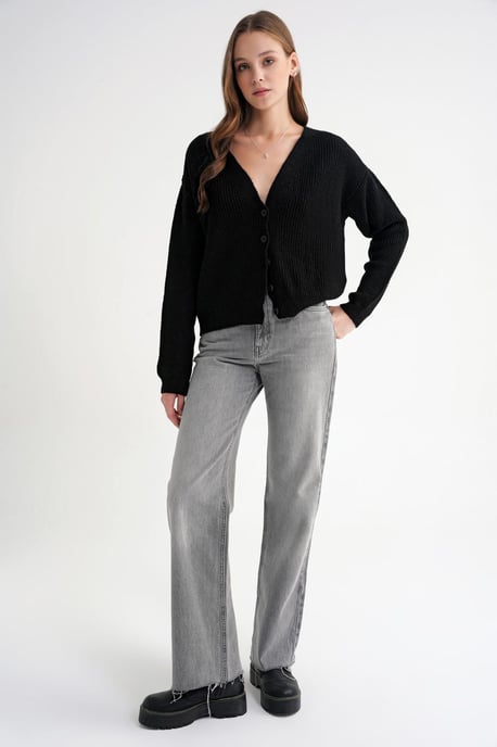 Textuur V-Hals Knop Cardigan - Image 2
