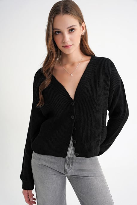 Textuur V-Hals Knop Cardigan - Image 3