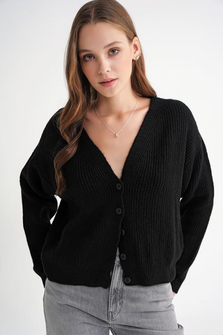 Textuur V-Hals Knop Cardigan - Image 4