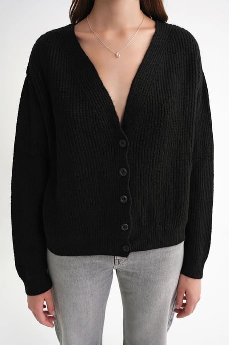 Textuur V-Hals Knop Cardigan - Image 5