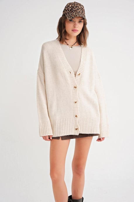 Geknoopte V-hals Geribbelde Brei Cardigan - Image 3