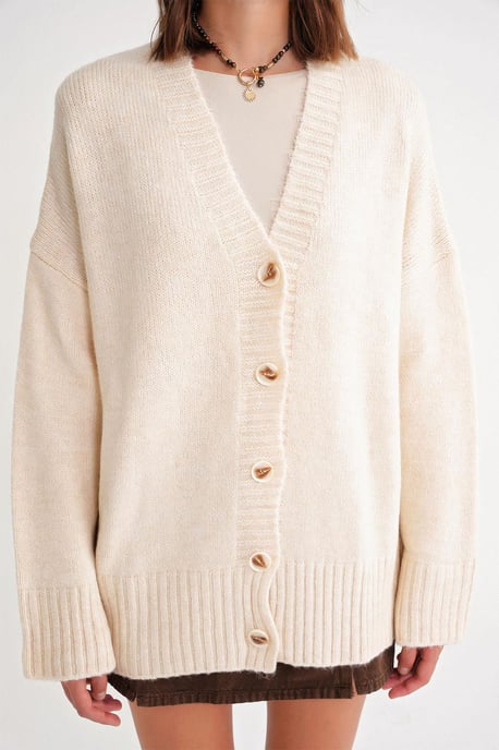 Geknoopte V-hals Geribbelde Brei Cardigan - Image 4