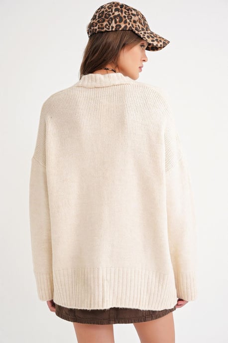 Geknoopte V-hals Geribbelde Brei Cardigan - Image 6