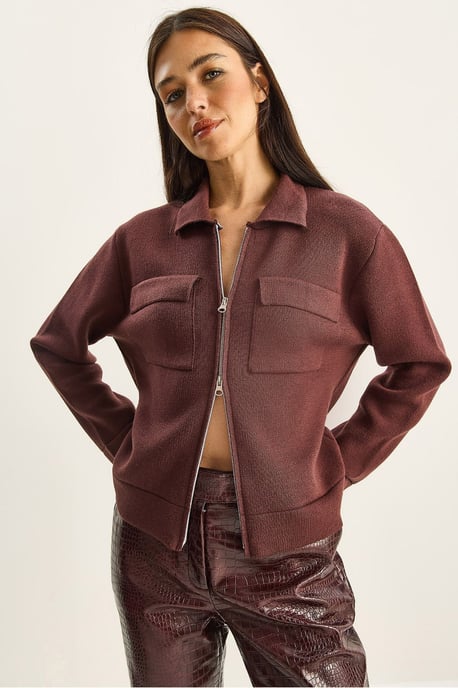 Ribbad stickad cardigan med dragkedja och fickor - Image 2