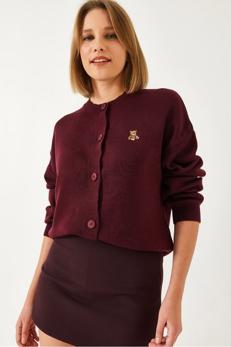 Embroidered Button-Up Ribbed Cardigan - Image 2