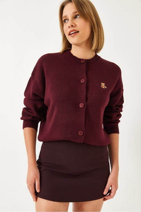 Embroidered Button-Up Ribbed Cardigan - Image 3