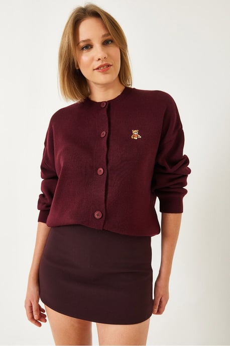 Embroidered Button-Up Ribbed Cardigan - Image 4