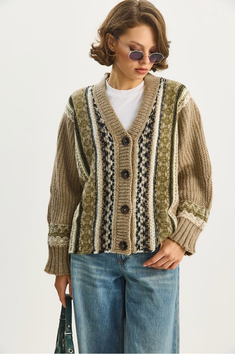Ethnic Print V-Neck Long Sleeve Button Closure Cardigan - Image 3